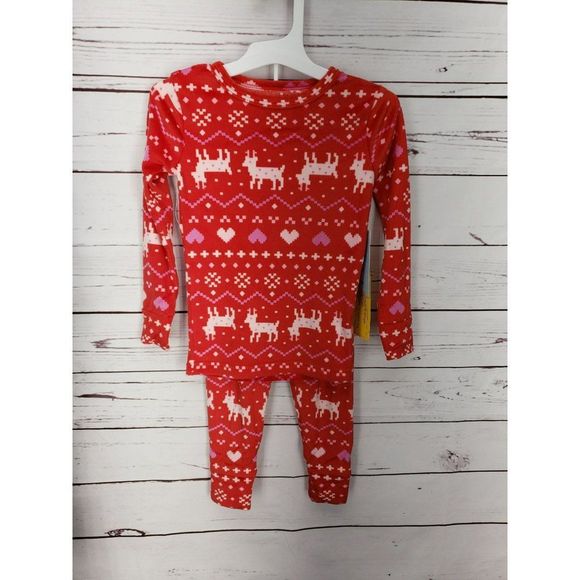 Cat and Jack Red Reindeer Hearts 2 Piece Pajama Sleepwear Size 4 - Picture 9 of 9